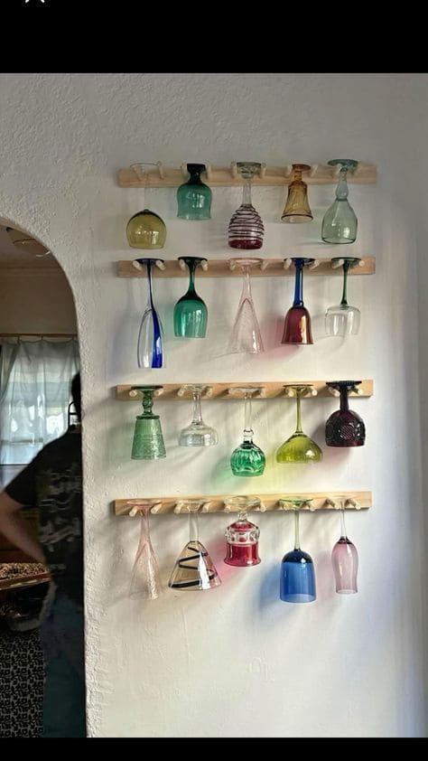 Wall-Mounted Peg Rack for Hanging Wine Glasses