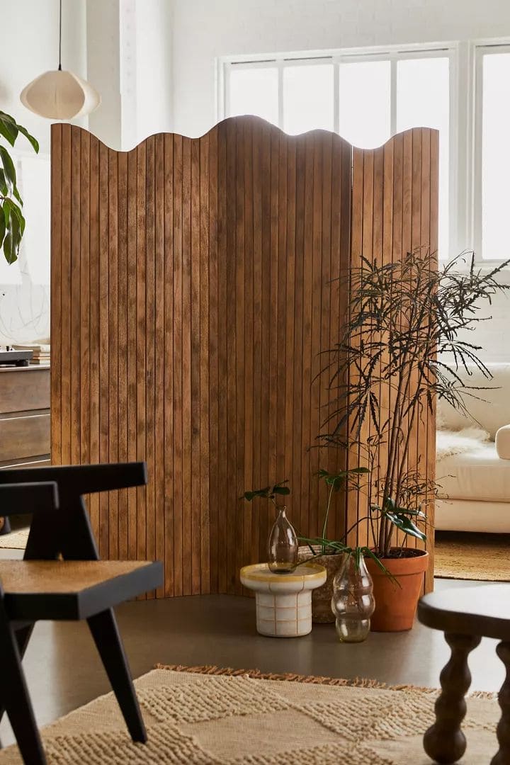 Wavy Wood Folding Screen