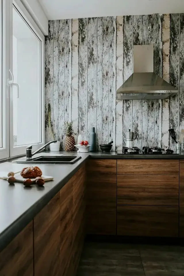 Weathered Wood Panel Backsplash
