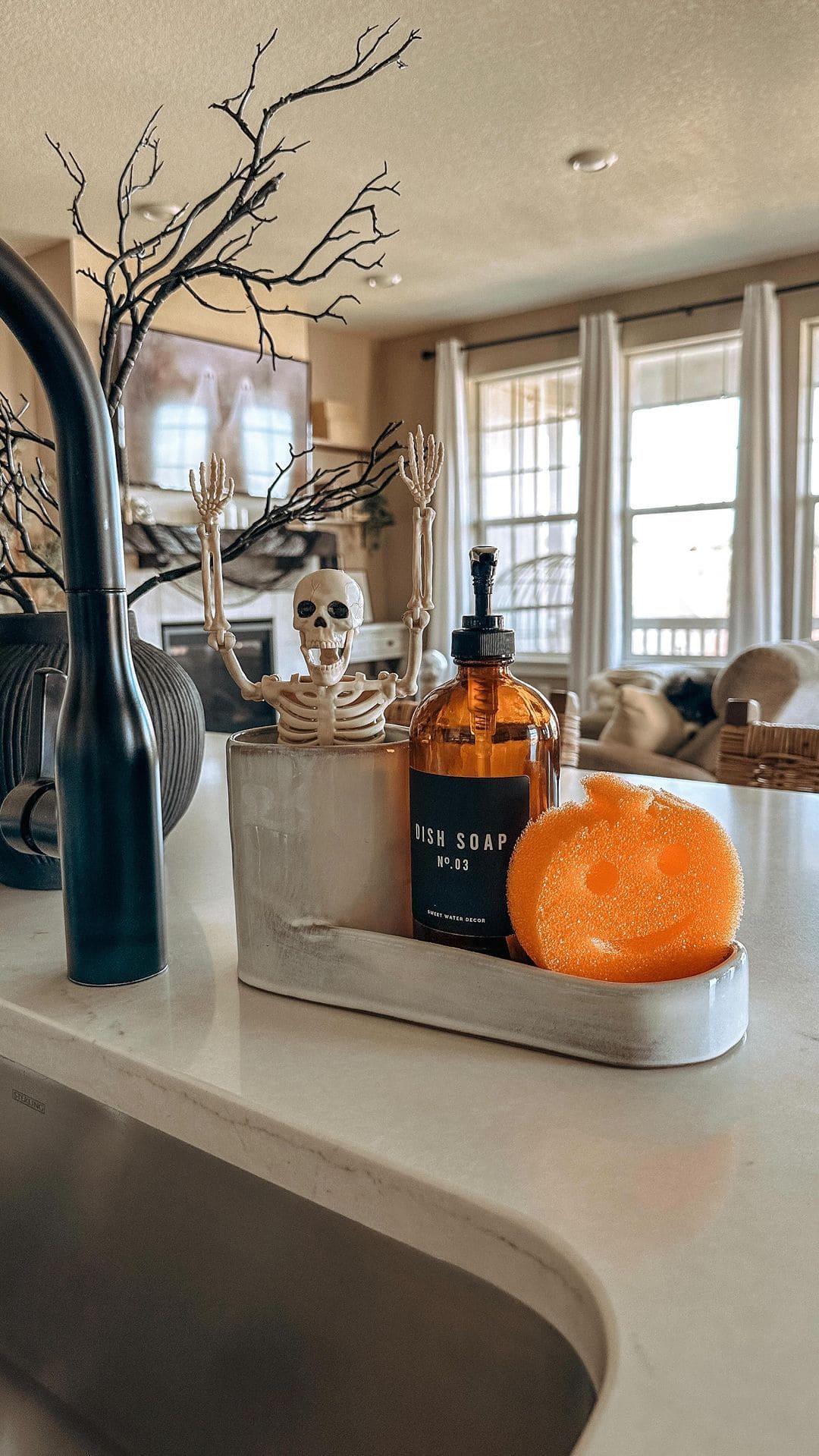 Whimsical Halloween Sink Decor with Spooky Charm
