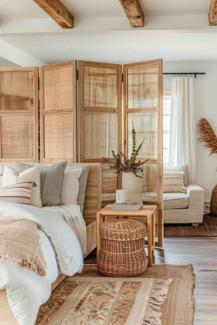 Woven Cane Folding Screen