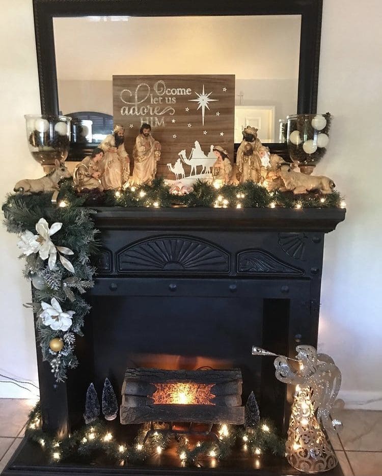 Classic Mantel Nativity with Firelight Warmth