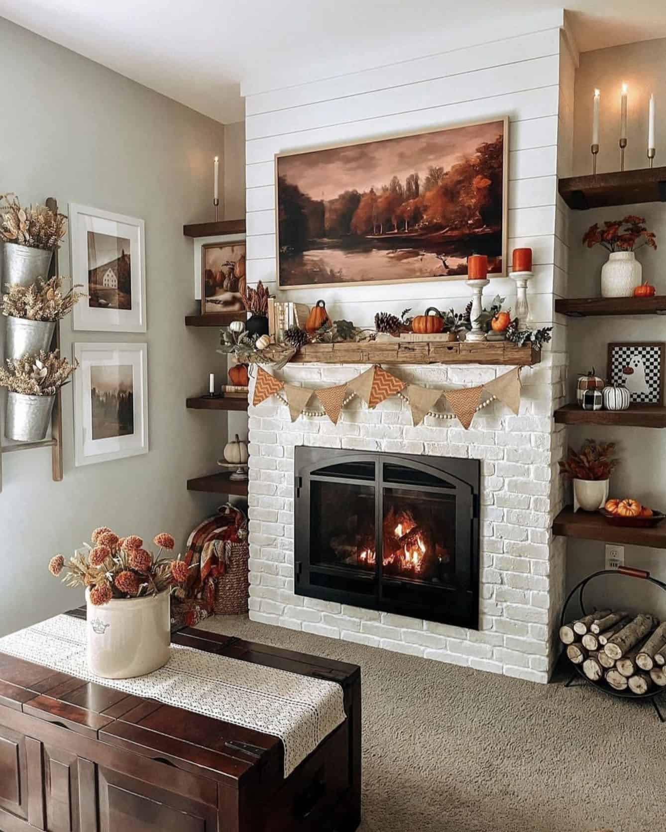 Cozy Farmhouse Mantel with Burlap Bunting