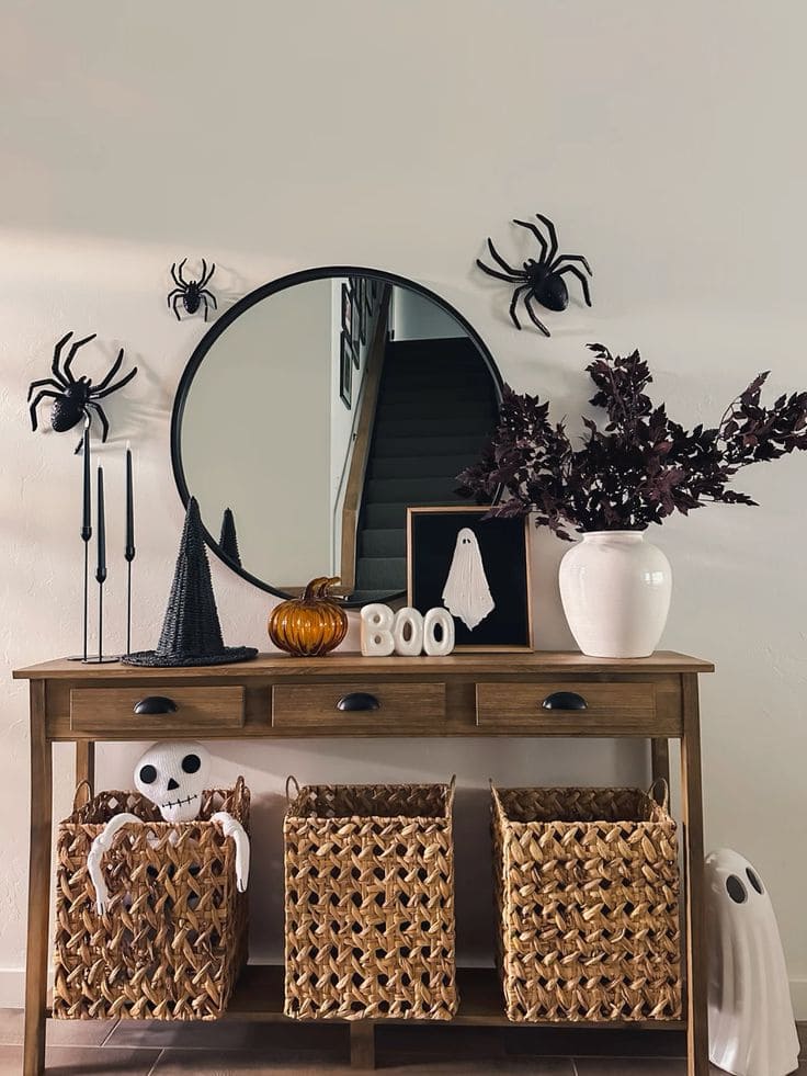 Creepy-Cute Halloween Console Table with Giant Spiders