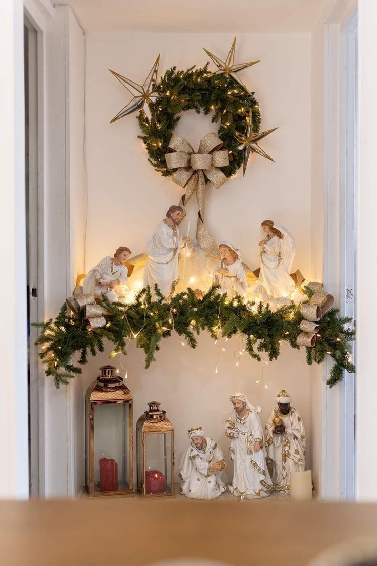 Elegant Corner Nativity with Garland Glow
