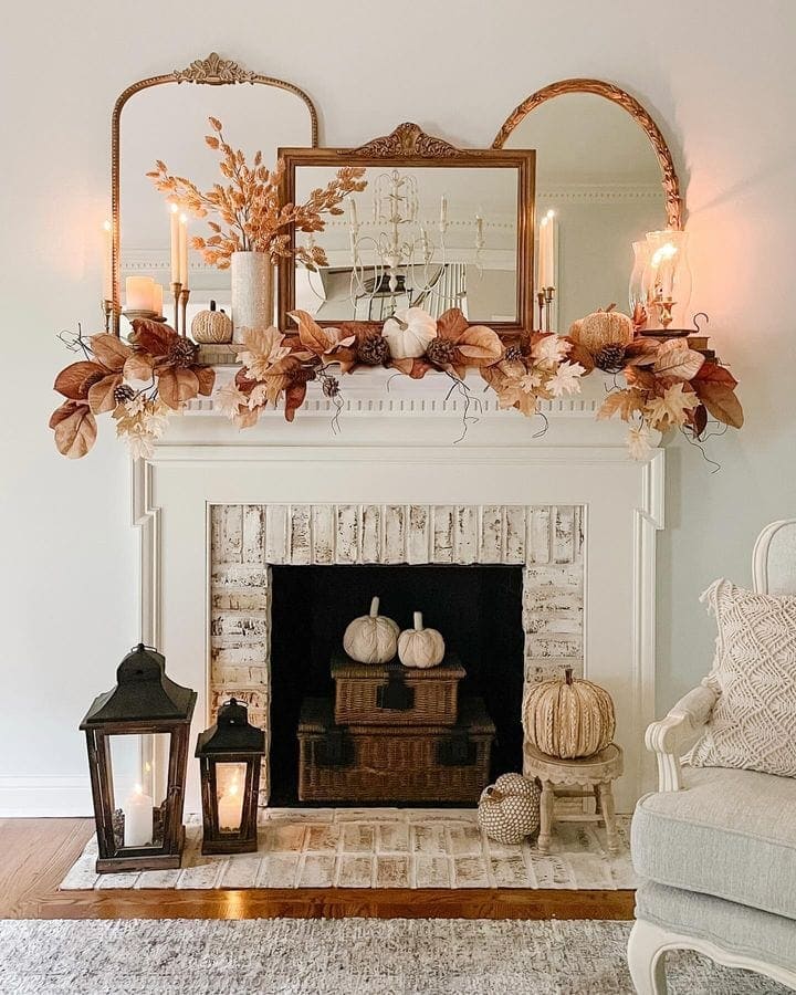 Elegant Neutral Mantel with Soft Autumn Tones