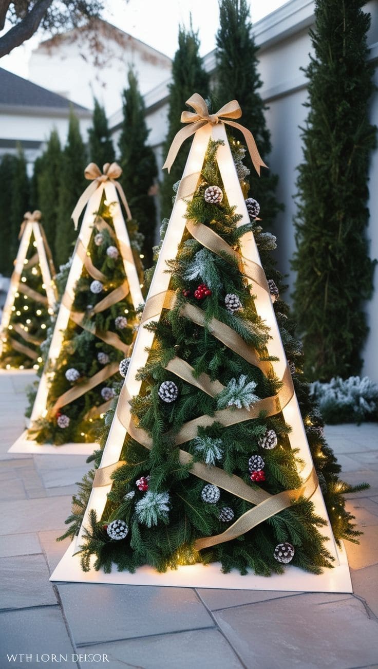 Glowing Frame Cone Trees with Pine Sprigs