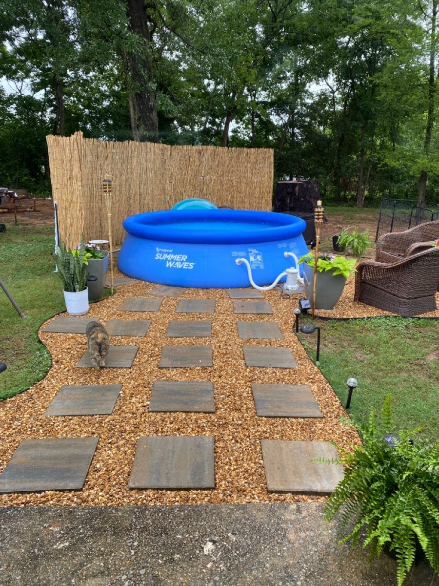 Inflatable Pool with Gravel Pathway