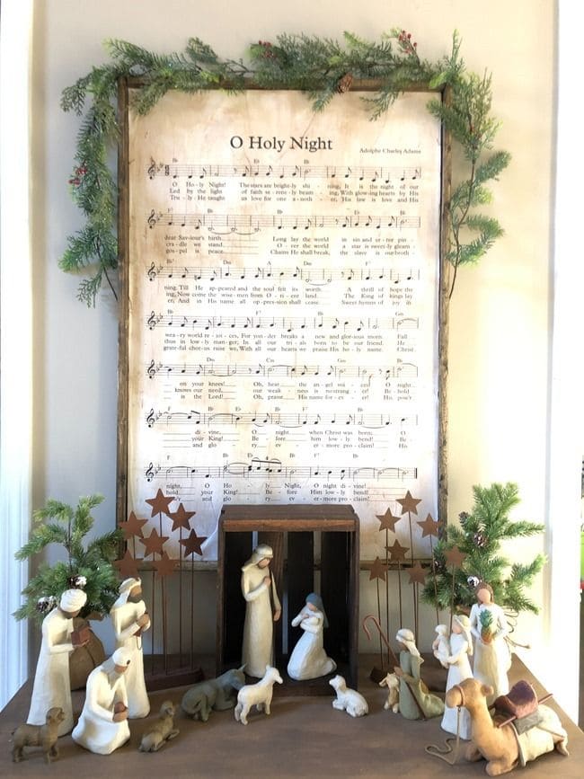 O Holy Night Nativity with Sheet Music Backdrop