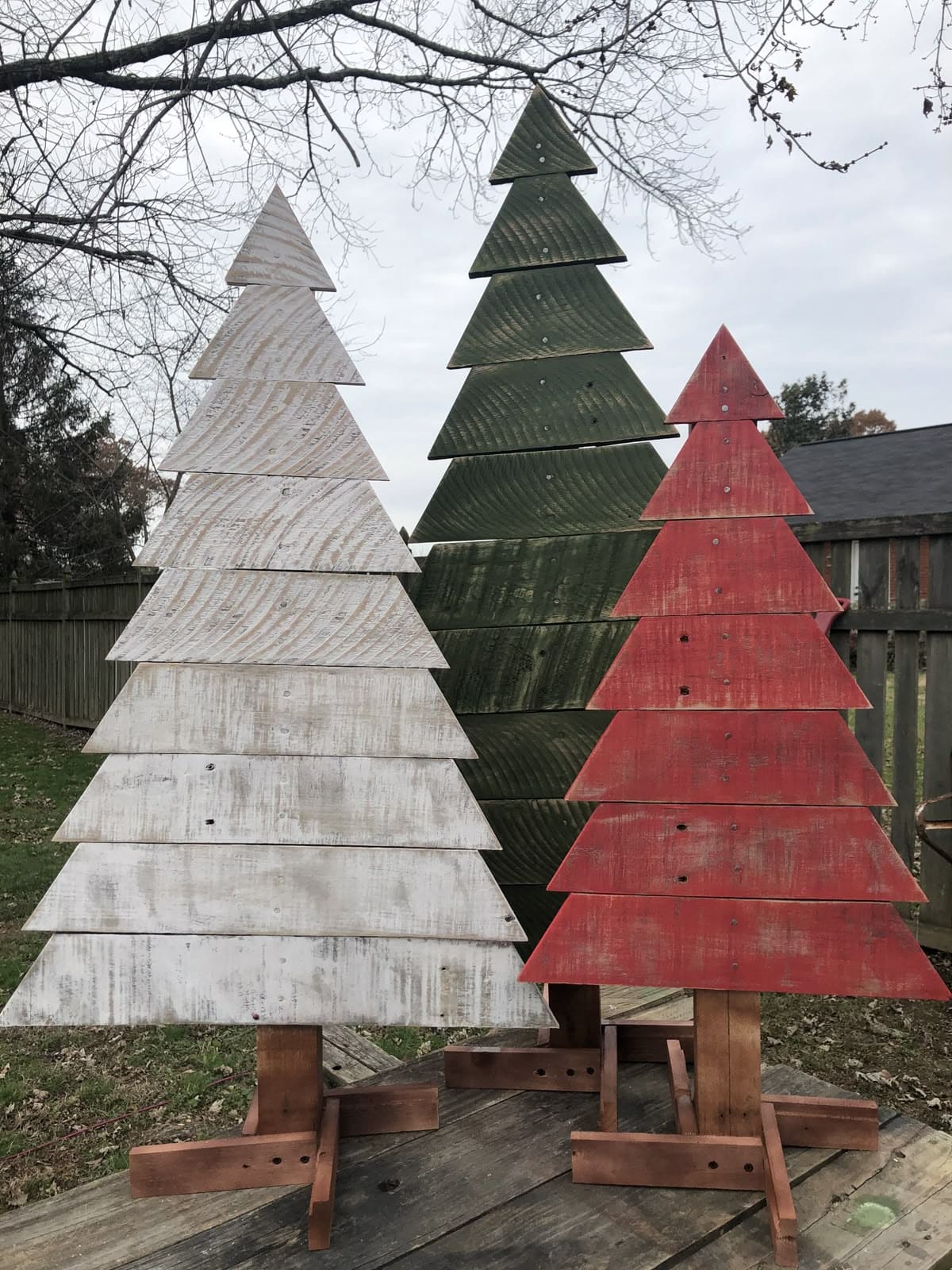 Painted Wooden Pallet Trees in Trio