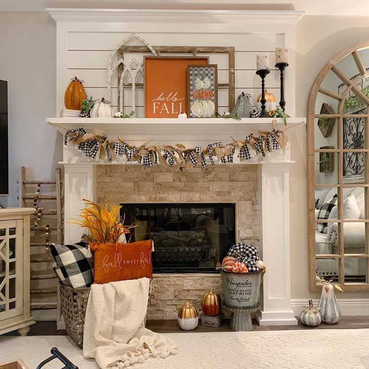 Playful Farmhouse Mantel with Buffalo Check Accents