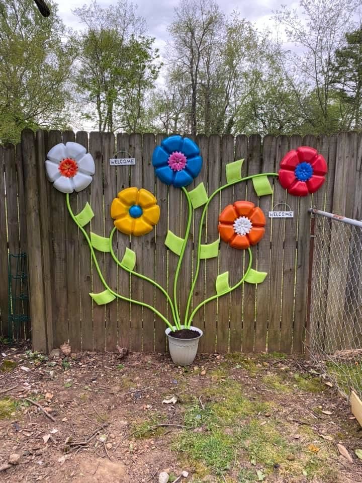 Playful Tire Flower Fence Display