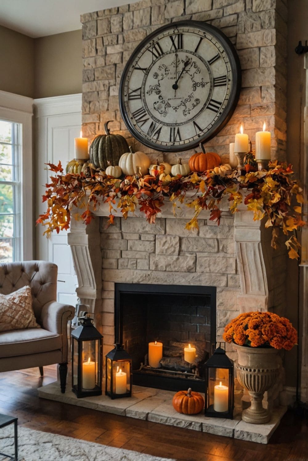 Rustic Autumn Mantel with Timeless Clock