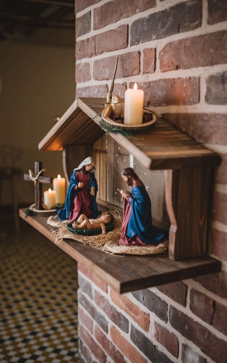 Rustic Brick Wall Nativity Nook