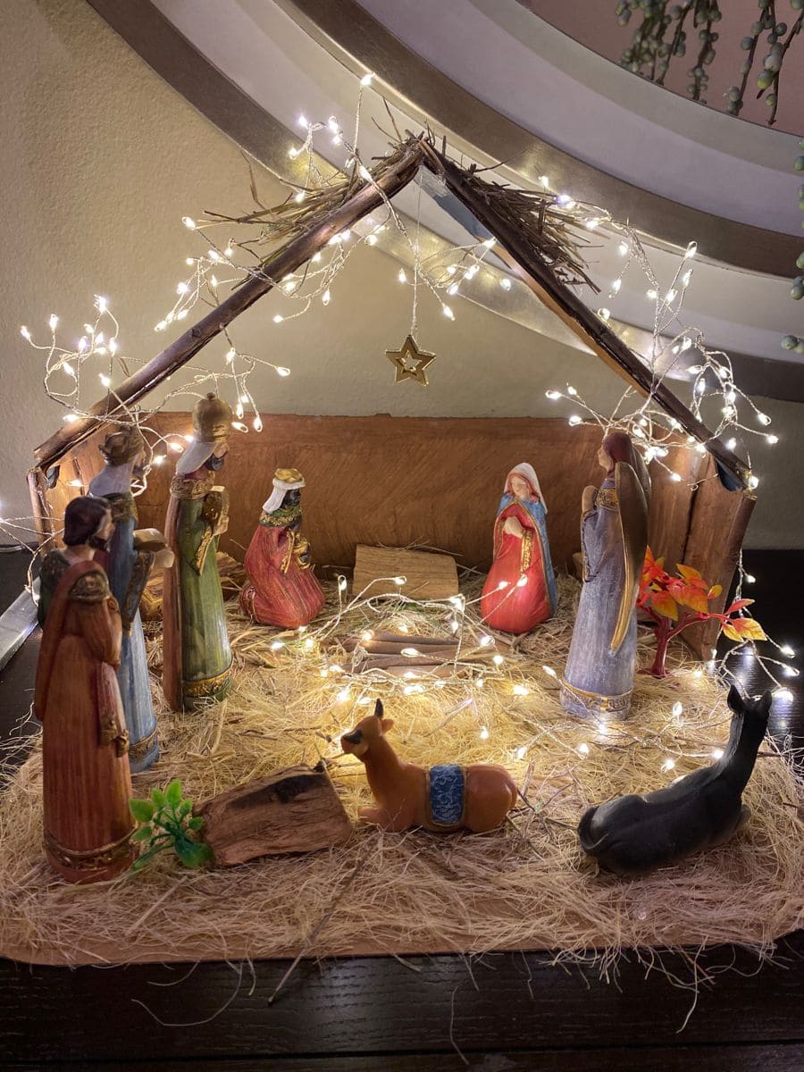 Rustic Glow Nativity on Straw