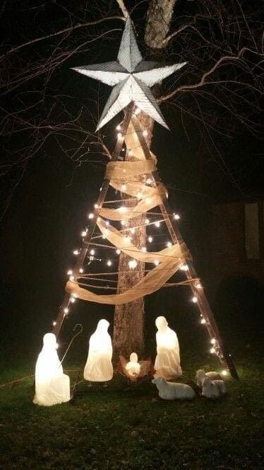 Rustic Nativity Ladder Tree Display
