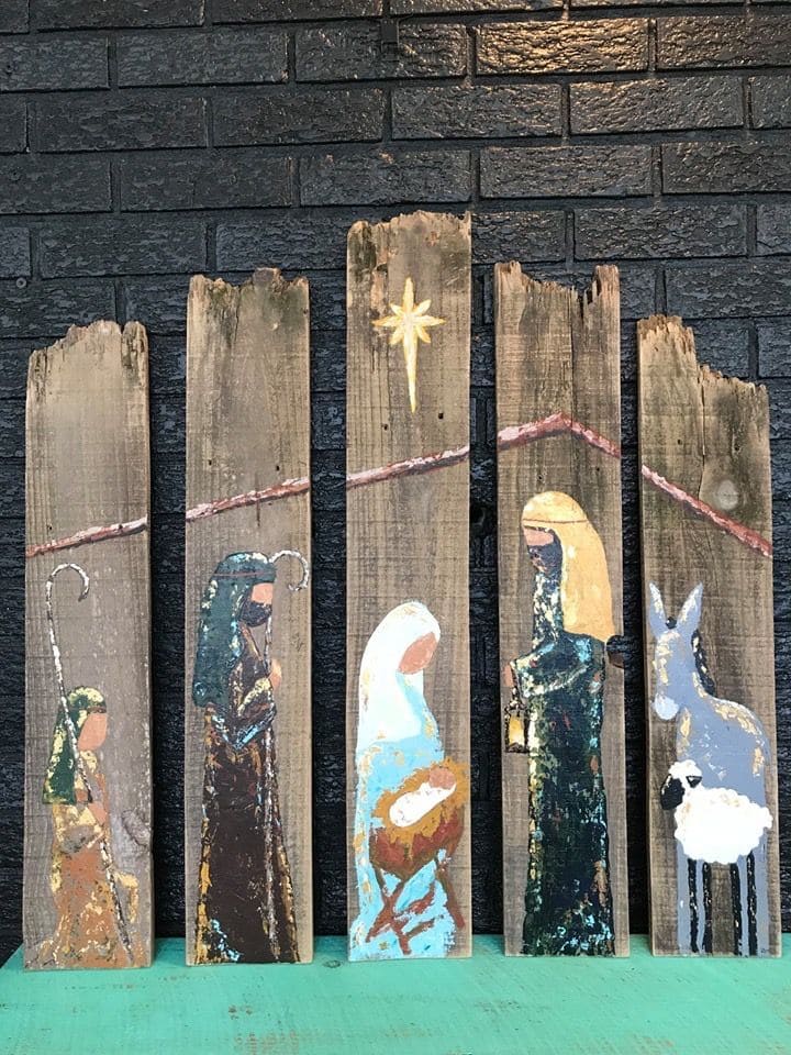 Rustic Painted Nativity on Weathered Wood