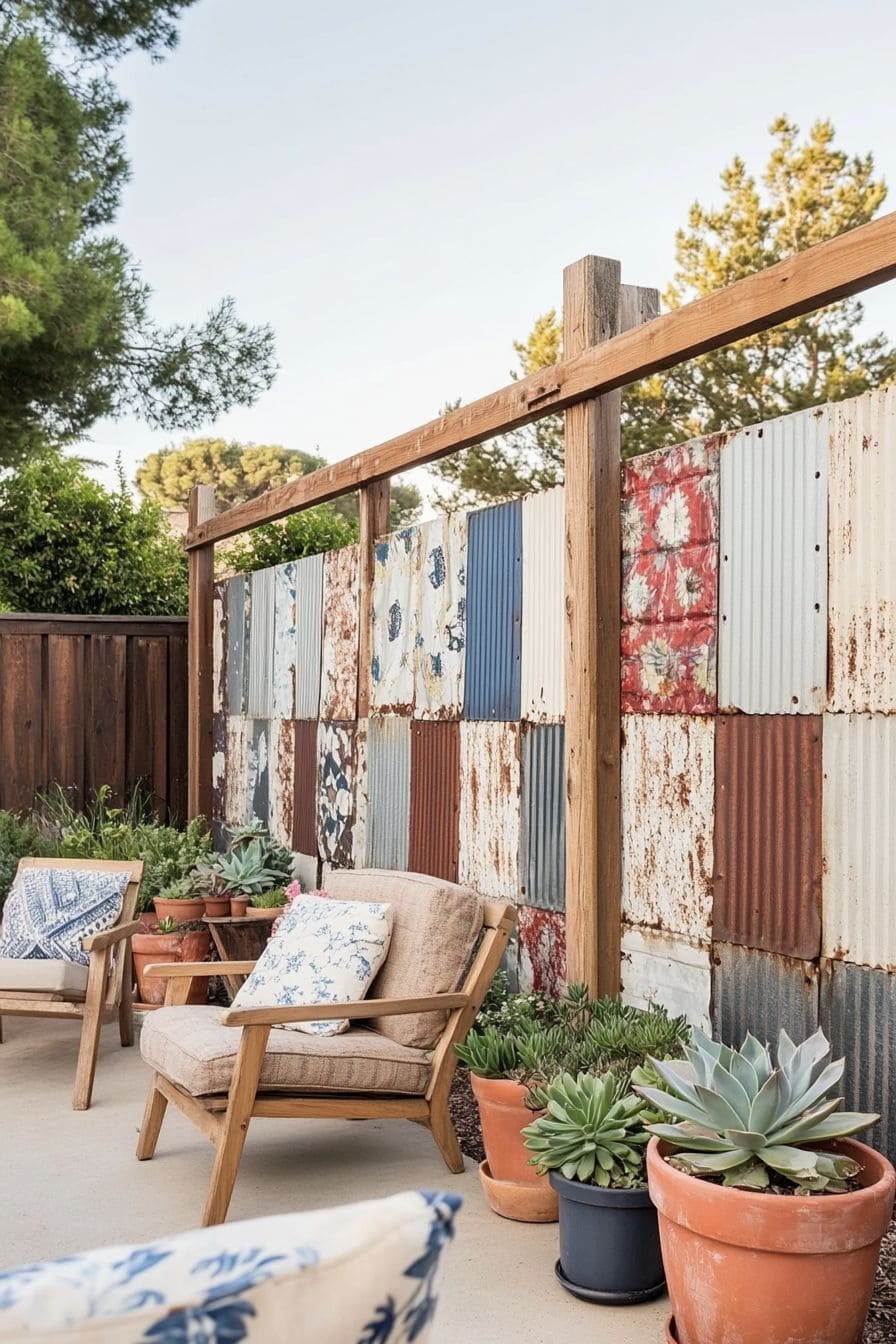 Rustic Patchwork Metal Fence Art