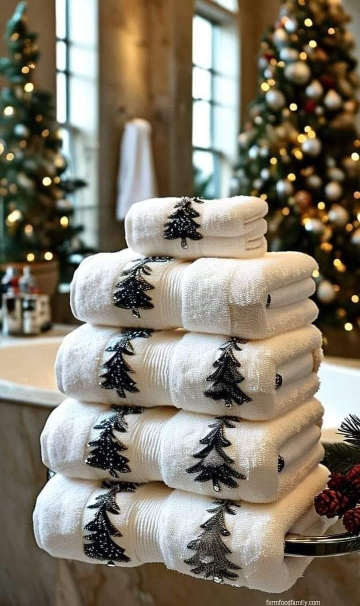 Stack of Christmas-Themed Towels