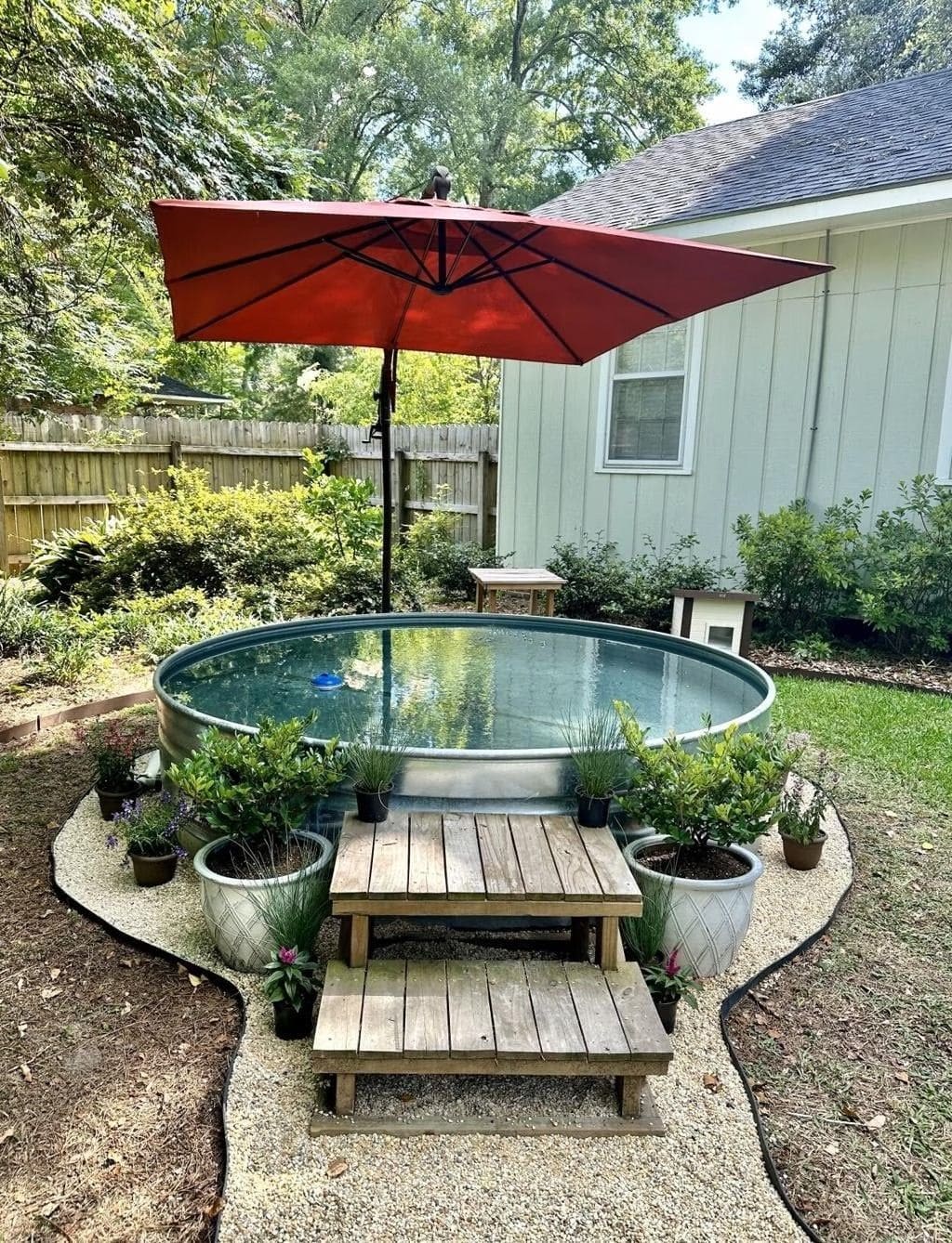 Stock Tank Pool with Garden Steps