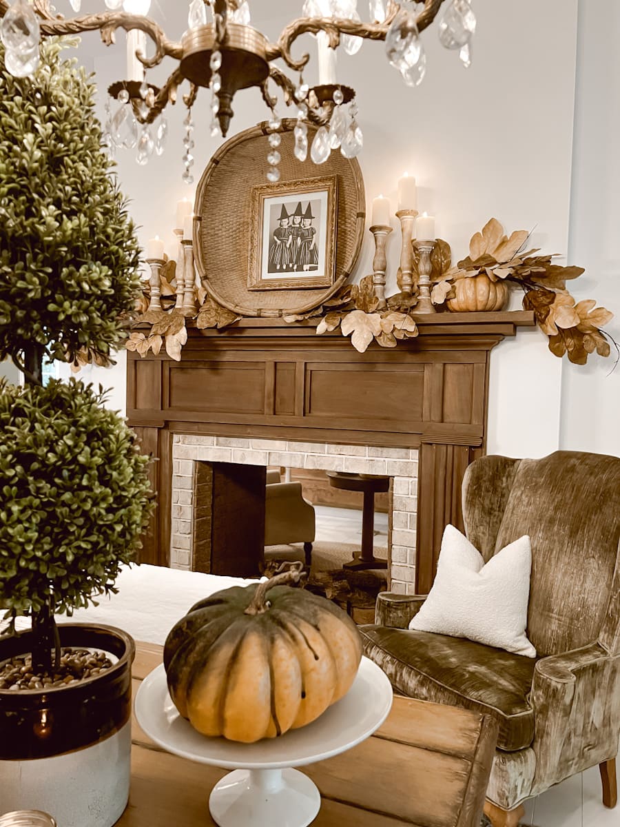 Vintage Halloween Mantel with Rustic Warmth