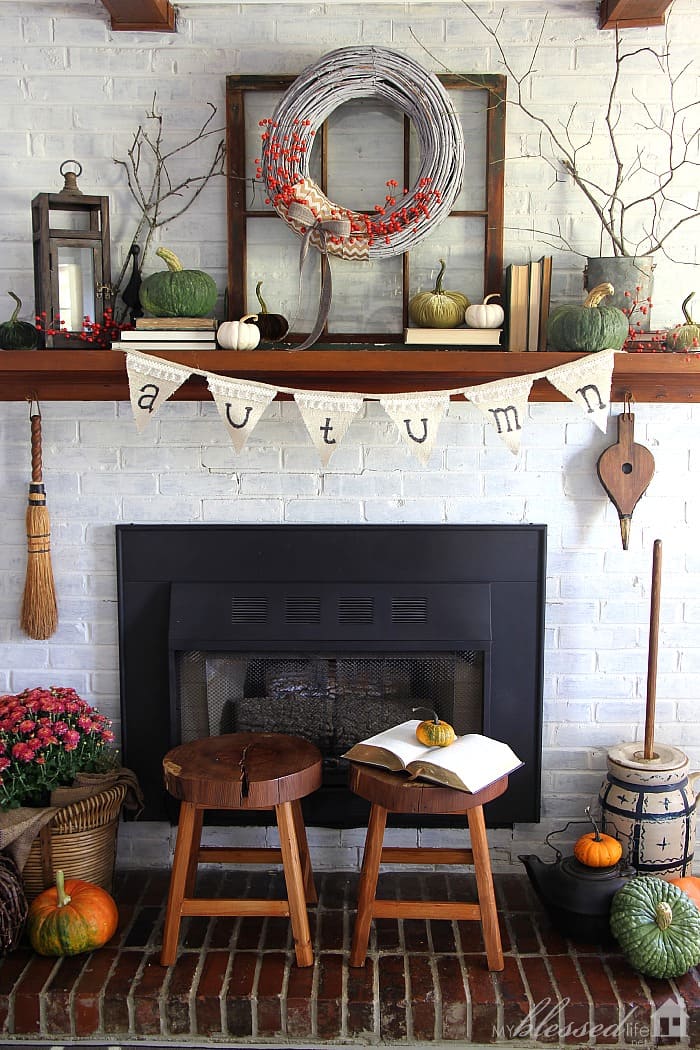 Whimsical Autumn Mantel with Rustic Accents