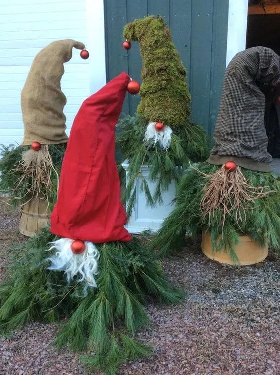 Whimsical Evergreen Gnome Planters