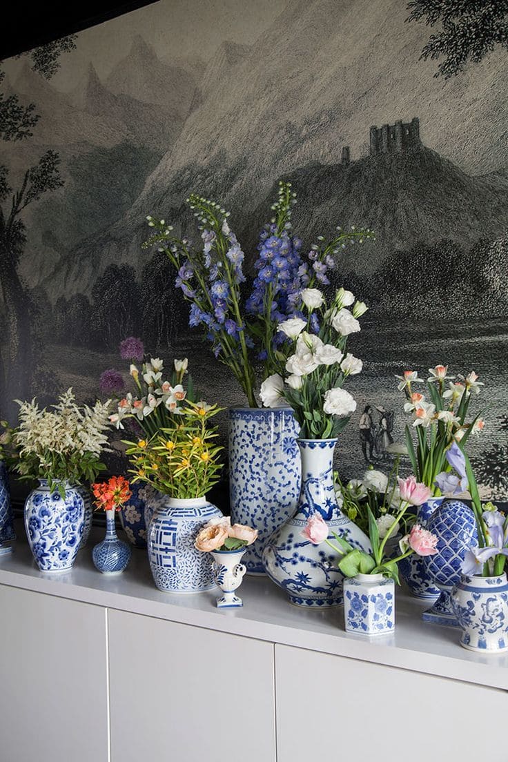 Blue-and-White Vase Garden Display