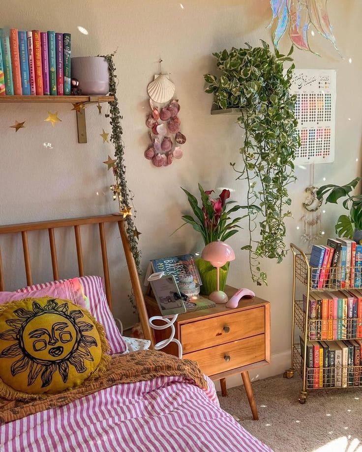 Boho Glow Wooden Nightstand