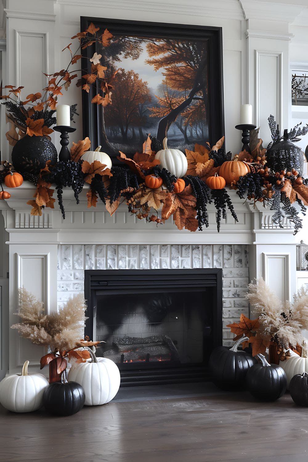 Bold Black-and-White Thanksgiving Mantel
