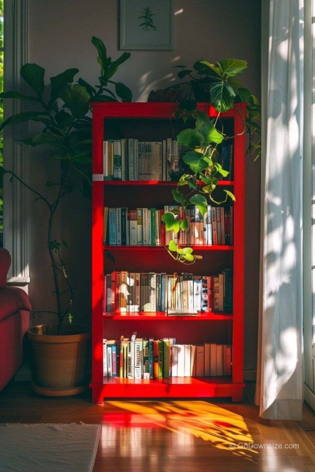 Bold Red Bookshelf Statement Piece