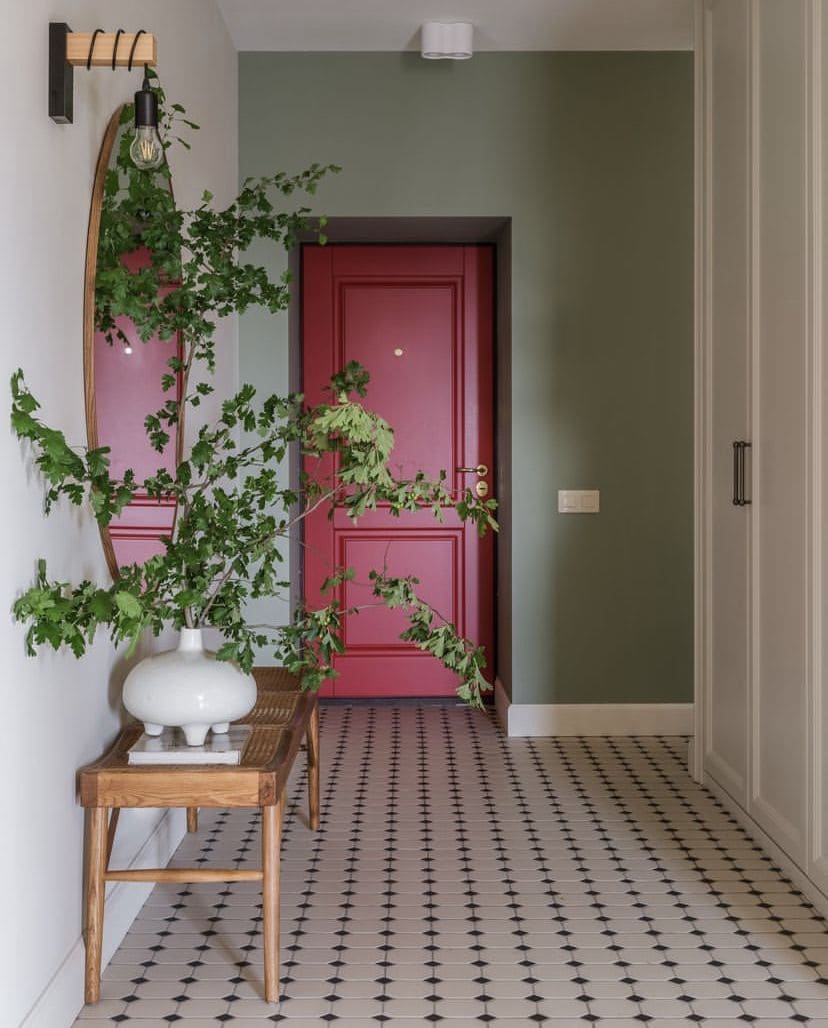 Bold Red Doorway with Fresh Accents
