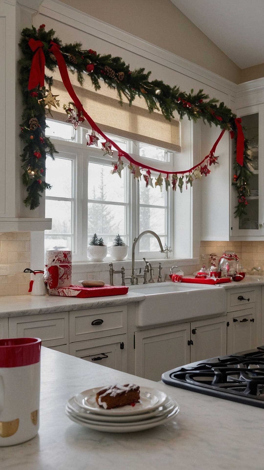 Christmas Garland Over Kitchen Sink