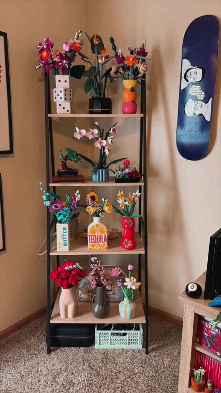 Eclectic Shelf of Floral Whimsy
