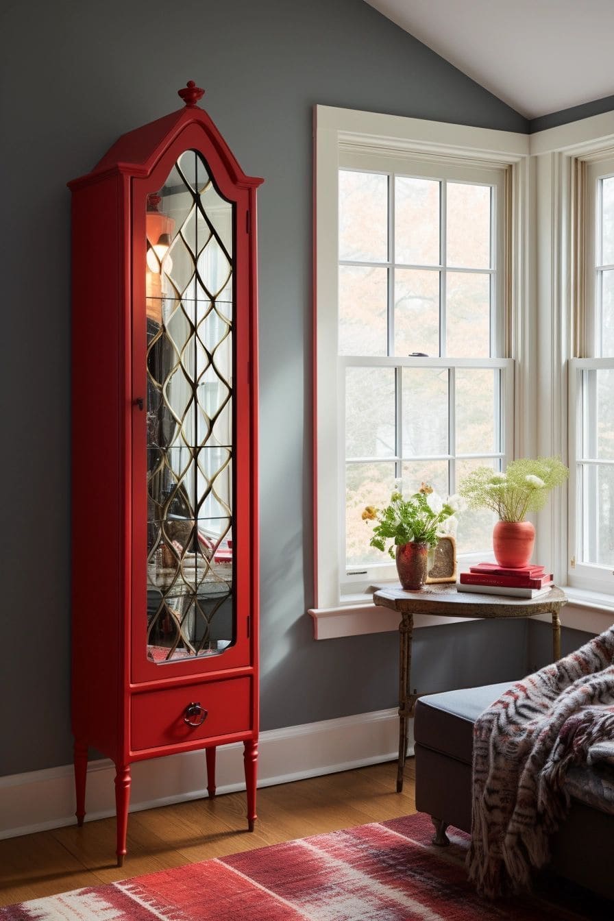Elegant Red Cabinet with Window View