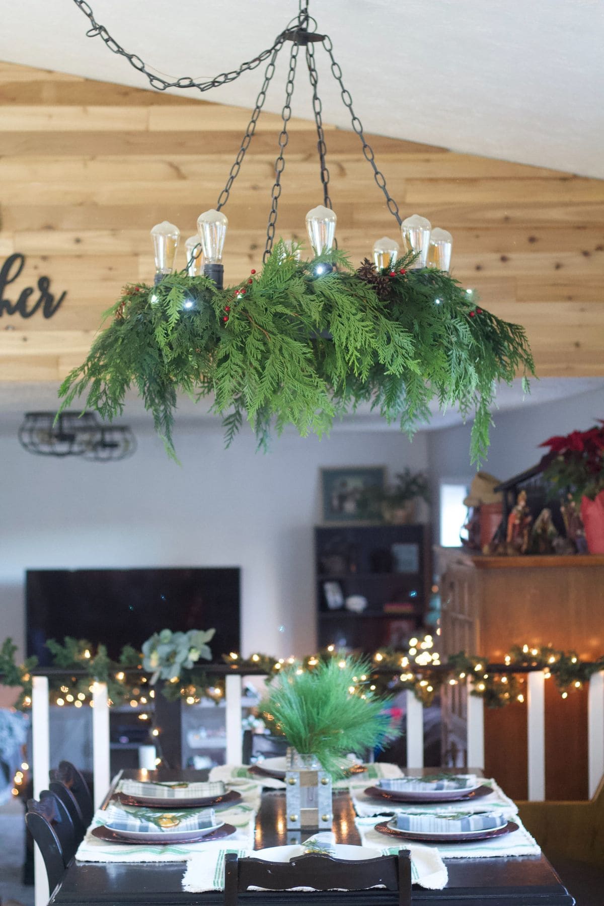Evergreen Glow Chandelier Centerpiece