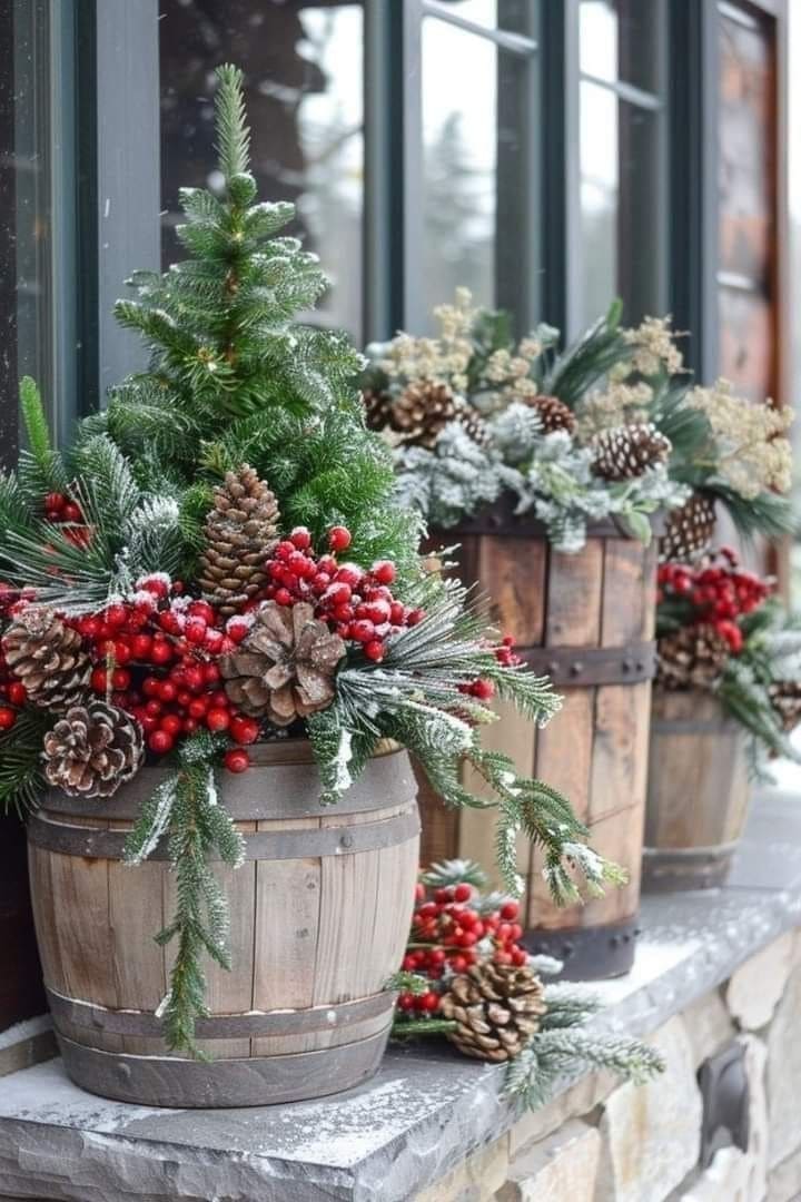 Festive Barrel Christmas Planters