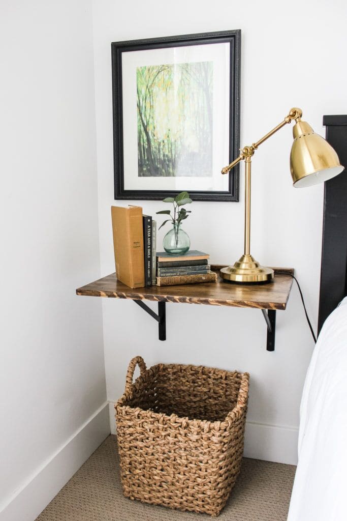 Floating Shelf Nightstand with Golden Accents