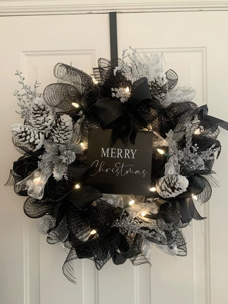 Frosted Black Elegance Christmas Wreath