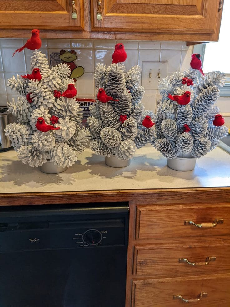 Frosted Pinecone Cardinal Trees