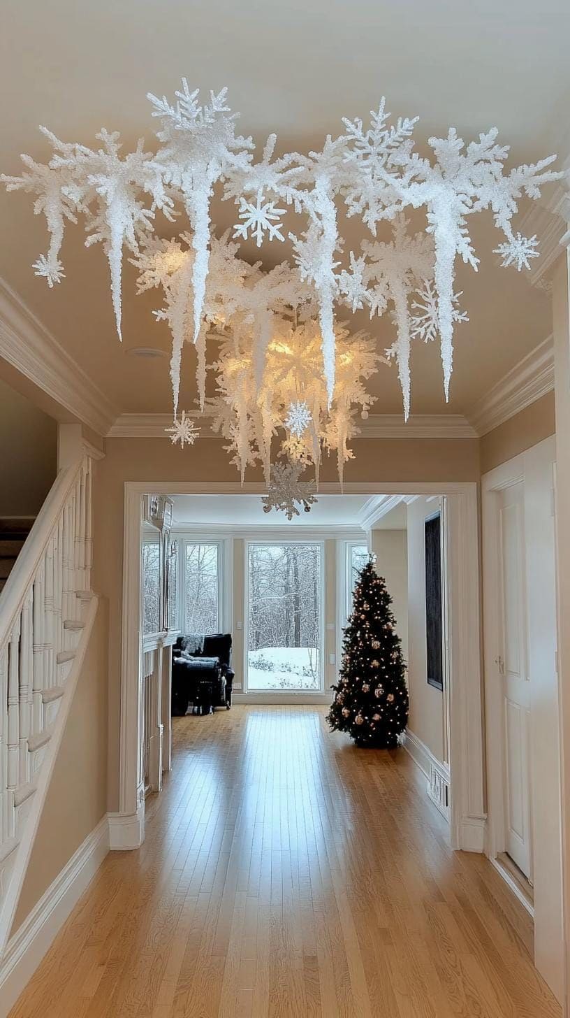 Frosted Snowflake Icicle Chandelier