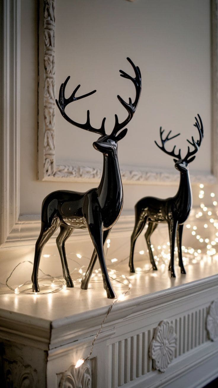 Glossy Black Reindeer Figurines