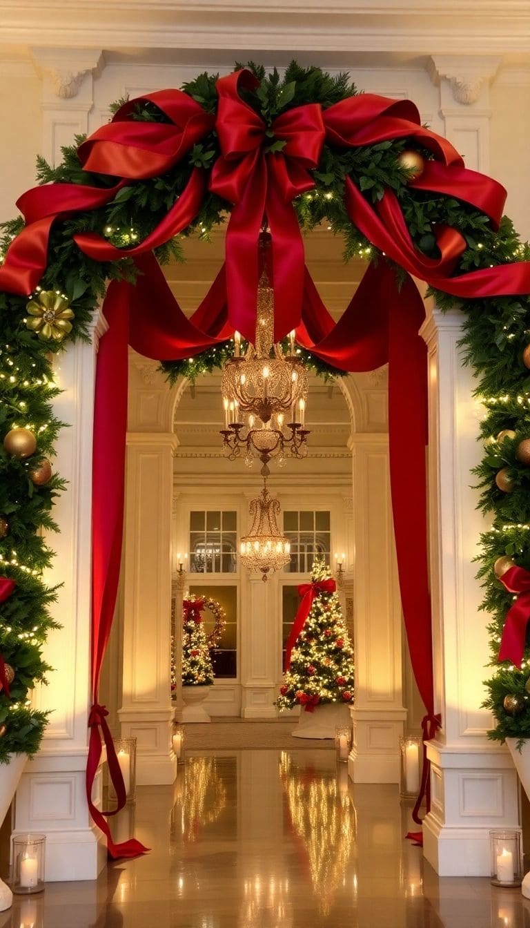 Grand Archway with Red Ribbon Elegance