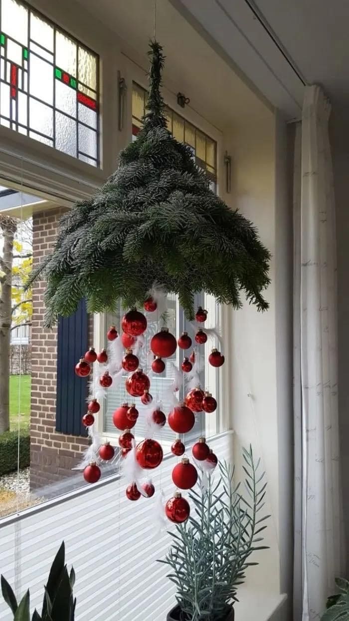 Hanging Evergreen and Bauble Cascade