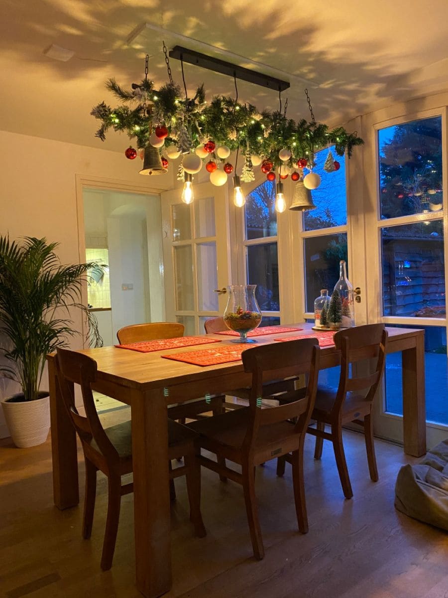 Hanging Evergreen and Ornament Chandelier