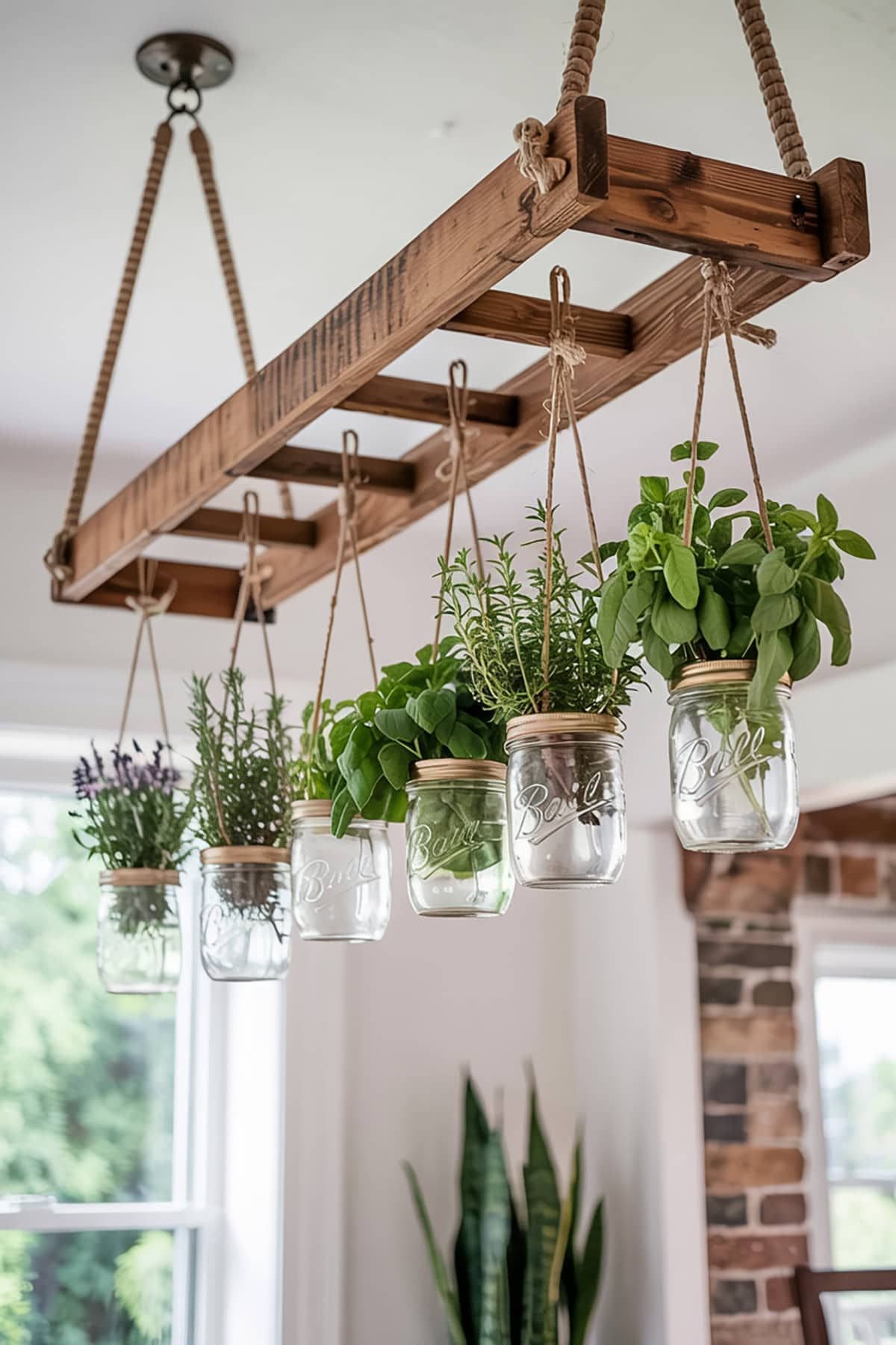 Hanging Mason Jar Herb Ladder