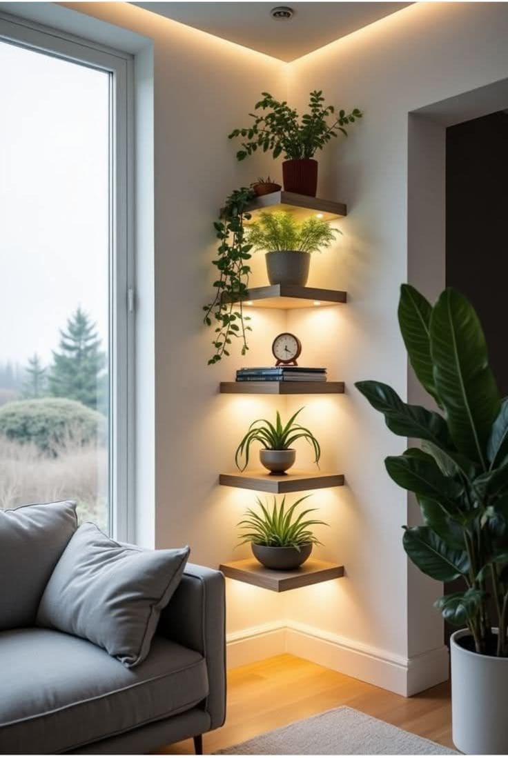 Illuminated Floating Corner Shelves