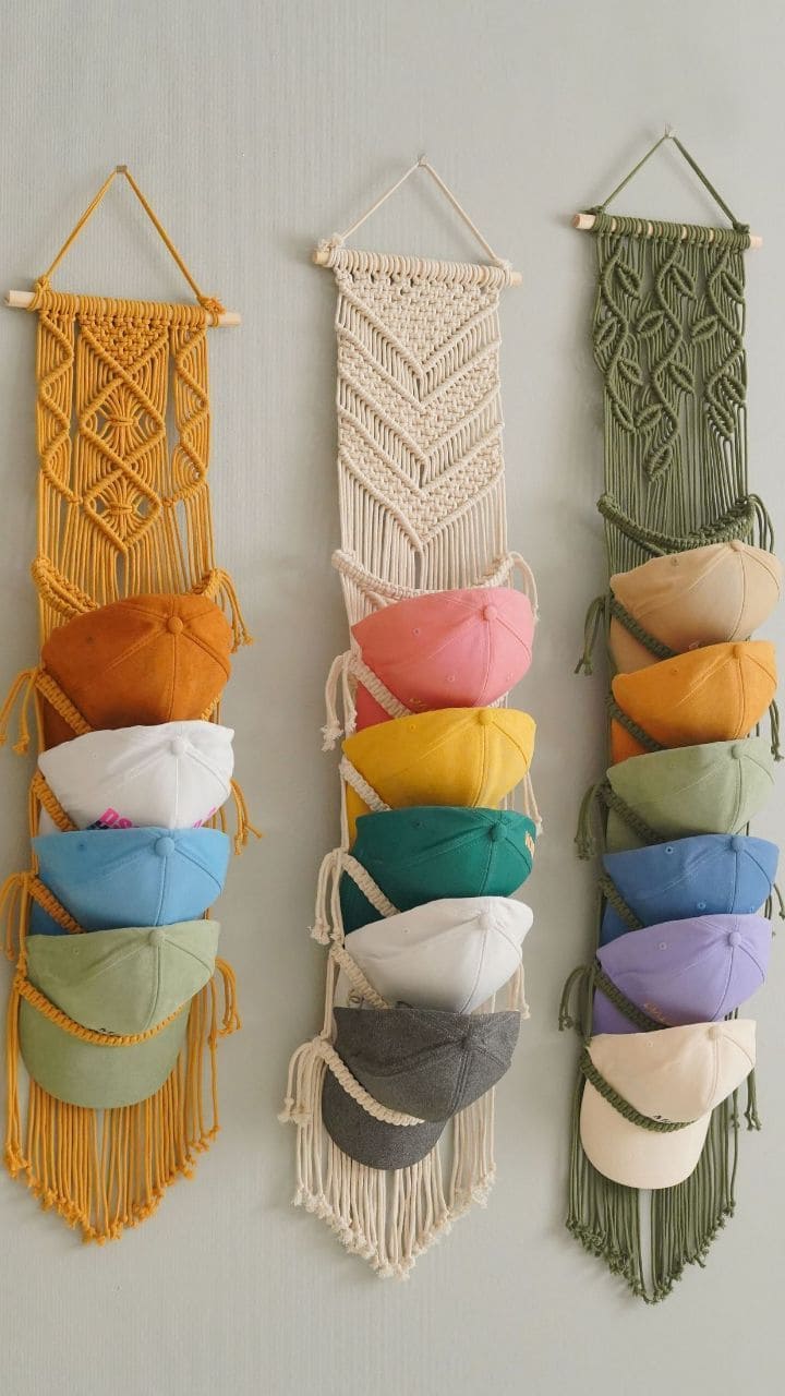 Macramé Hat Organizer Display