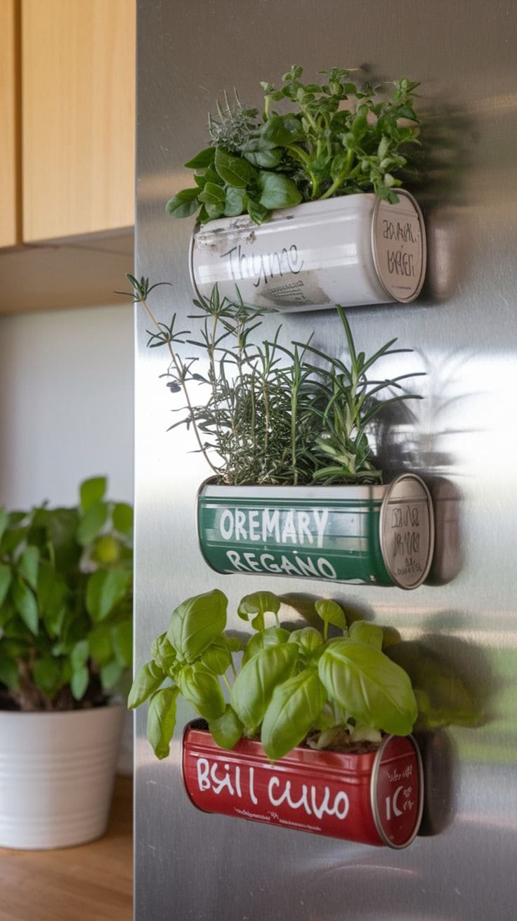 Magnetic Tin Can Herb Planters