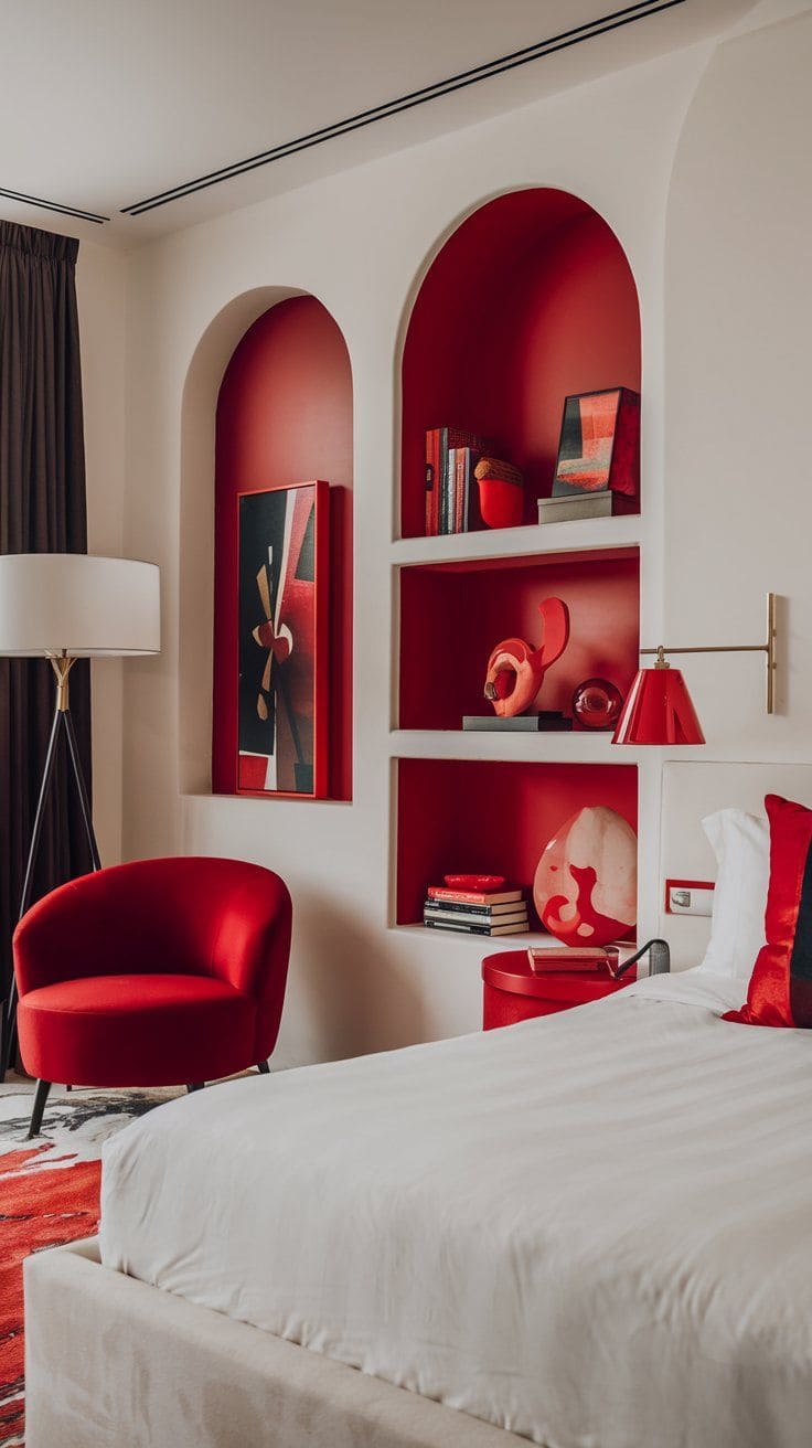 Modern Bedroom with Red Accents